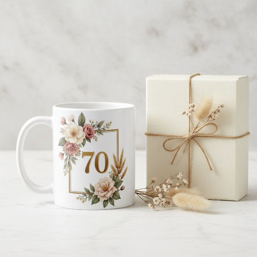 Elegant Floral 70th Birthday Custom Name & Date コーヒーマグカップ