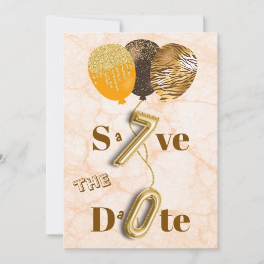 Elegant Floral 70th Birthday & Gold Foil Balloon   セーブザデート (正面)