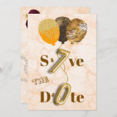 Elegant Floral 70th Birthday & Gold Foil Balloon   セーブザデート (正面/裏面)