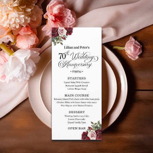 Elegant Floral 70th Wedding Anniversary メニュー