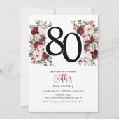 Elegant Floral 80th Birthday 招待状 (正面)