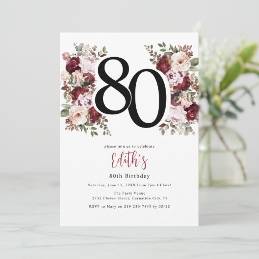 Elegant Floral 80th Birthday 招待状 (スタンド正面)