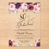 Elegant Floral 80th Birthday Party アクリル招待状 (正面)