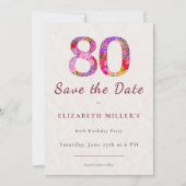 Elegant Floral 80th Birthday Save the Date Card (正面)