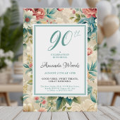 Elegant floral 90th birthday milestone celebration 招待状
