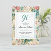 Elegant floral 90th birthday milestone celebration 招待状 (スタンド正面)