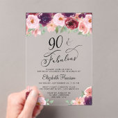 Elegant Floral 90th Birthday Party アクリル招待状 (インサイチュ (ポータブル))
