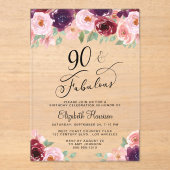 Elegant Floral 90th Birthday Party アクリル招待状 (正面)