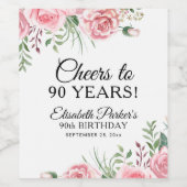 Elegant floral 90th birthday party ワインラベル (シングルラベル)