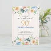 Elegant Floral 90th Birthday Party 招待状 (スタンド正面)