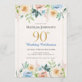 Elegant Floral 90th Birthday Party 招待状 (正面)