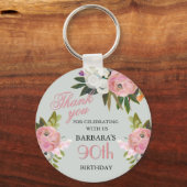 Elegant Floral 90th Birthday Party Favor キーホルダー (正面)