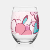 Elegant Floral Abstract Pink Blue Custom Name ステムなしワイングラス (正面)