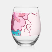 Elegant Floral Abstract Pink Blue Custom Name ステムなしワイングラス (裏面)