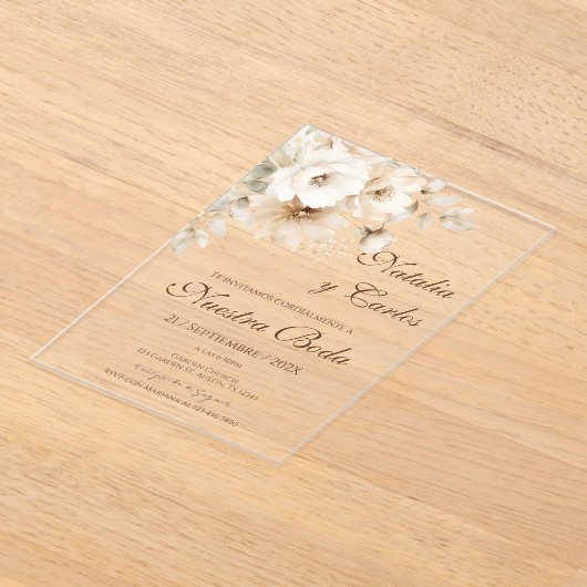 Elegant Floral Acrylic Wedding Invitation アクリル招待状 (レイダウン)
