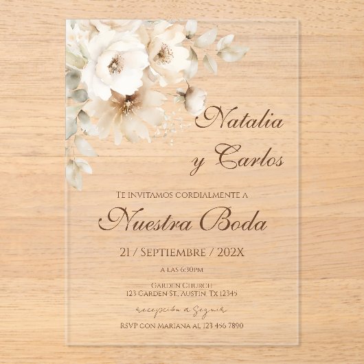 Elegant Floral Acrylic Wedding Invitation アクリル招待状 (正面)