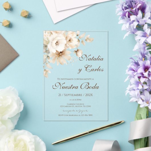 Elegant Floral Acrylic Wedding Invitation アクリル招待状 (インサイチュ (ウェディング))