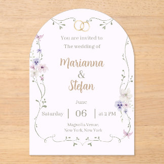 Elegant Floral Acrylic Wedding Invitation Editable アクリル招待状