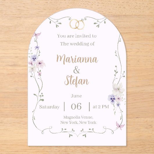 Elegant Floral Acrylic Wedding Invitation Editable アクリル招待状 (正面)