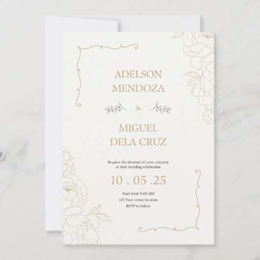 Elegant Floral and Minimalist wedding invitation 招待状 (正面)