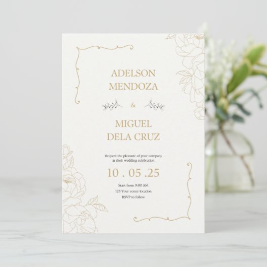 Elegant Floral and Minimalist wedding invitation 招待状 (スタンド正面)