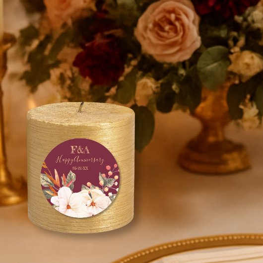 Elegant Floral Anniversary Sticker ラウンドシール
