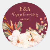 Elegant Floral Anniversary Sticker ラウンドシール (正面)