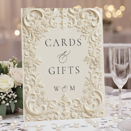 Elegant Floral Antique Ivory Cards & Gifts Wedding 台座サイン