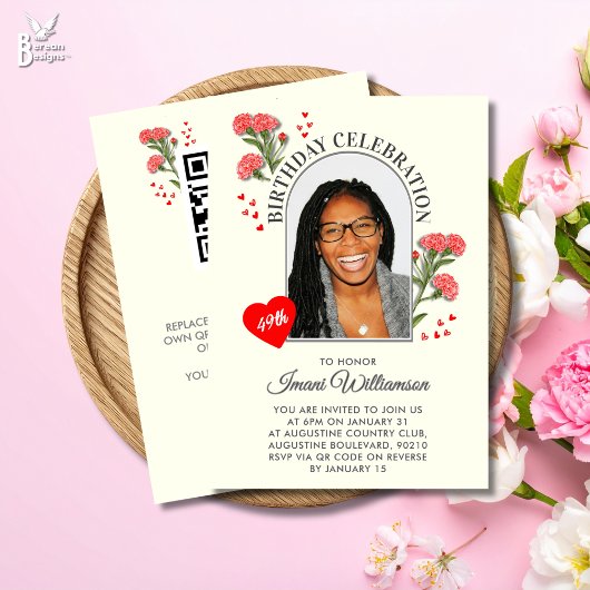 Elegant Floral ANY AGE Photo Birthday 招待状