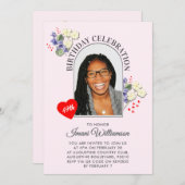 Elegant Floral ANY AGE Photo Birthday Invitation 招待状 (正面/裏面)