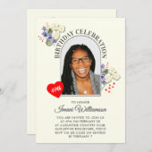 Elegant Floral ANY AGE Photo Birthday Invitation 招待状 (正面/裏面)