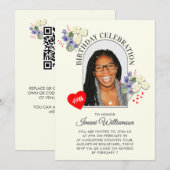 Elegant Floral ANY AGE Photo FEBRUARY Birthday 招待状 (正面/裏面)