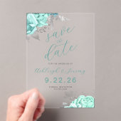 Elegant Floral Aqua Silver Save the Date アクリル招待状 (インサイチュ (ポータブル))