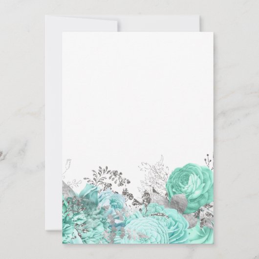 Elegant Floral Aqua Silver Save the Date 招待状 (裏面)