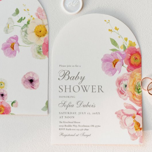 Elegant Floral Arch Baby Shower Invitation 招待状