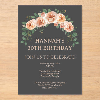 Elegant Floral Arch Frame Birthday Invitation アクリル招待状