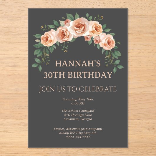 Elegant Floral Arch Frame Birthday Invitation アクリル招待状 (正面)