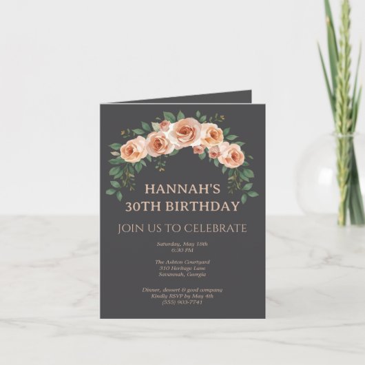 Elegant Floral Arch Frame Birthday Invitation 招待状 (正面)