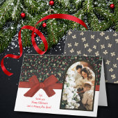 Elegant Floral Arch Photo Red Bow Christmas  シーズンカード