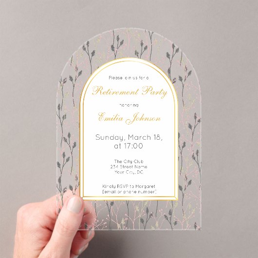 Elegant Floral Arch Retirement Party Invitation アクリル招待状 (インサイチュ (ポータブル))