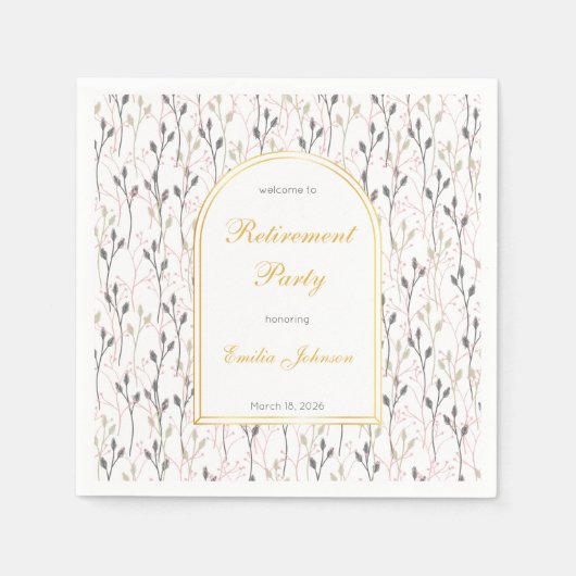 Elegant Floral Arch Retirement Party Paper Napkins スタンダードカクテルナプキン (正面)