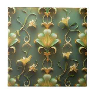 Elegant Floral Art Nouveau Ceramic Tile タイル