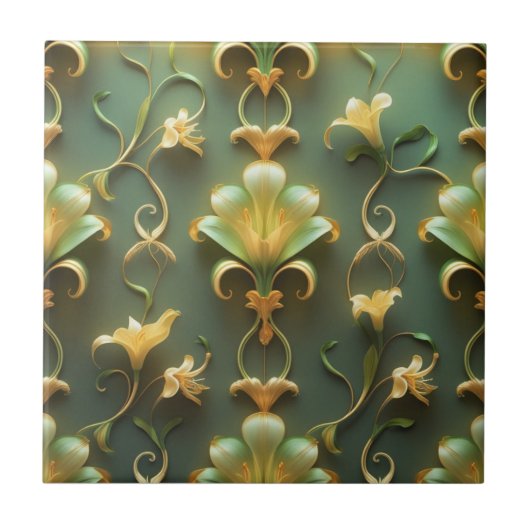 Elegant Floral Art Nouveau Ceramic Tile タイル (正面)