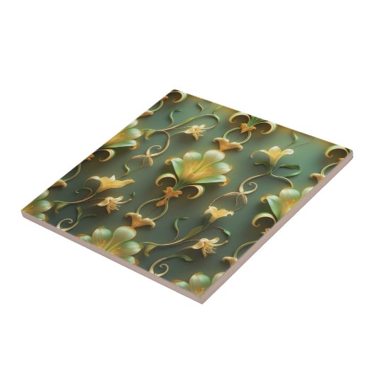 Elegant Floral Art Nouveau Ceramic Tile タイル (側面)