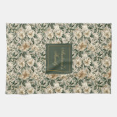 Elegant Floral Art Personalized Green Gold Towel  キッチンタオル (横)