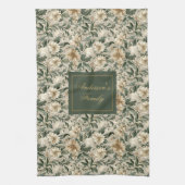 Elegant Floral Art Personalized Green Gold Towel  キッチンタオル (縦)