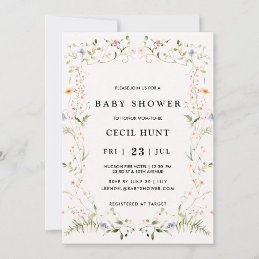 Elegant Floral Baby Shower 招待状 (正面)
