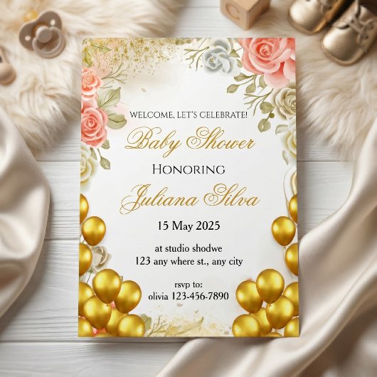 Elegant Floral Baby Shower 招待状