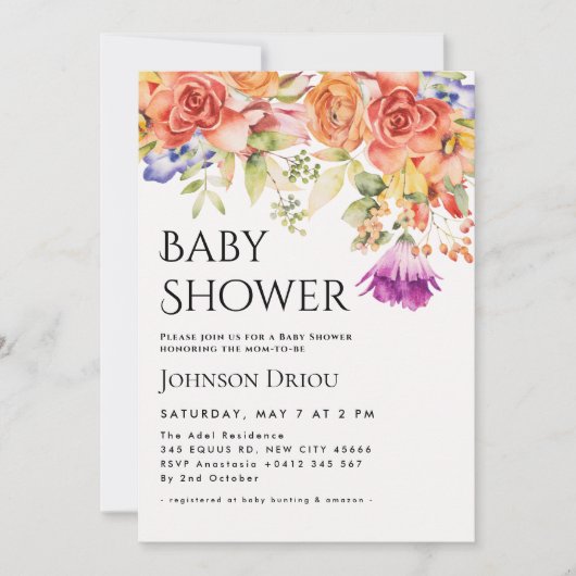 Elegant Floral Baby Shower Invitation 招待状 (正面)