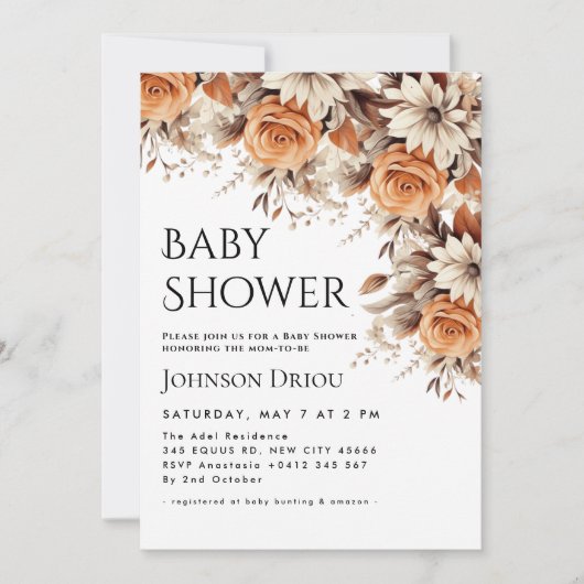 Elegant Floral Baby Shower Invitation 招待状 (正面)